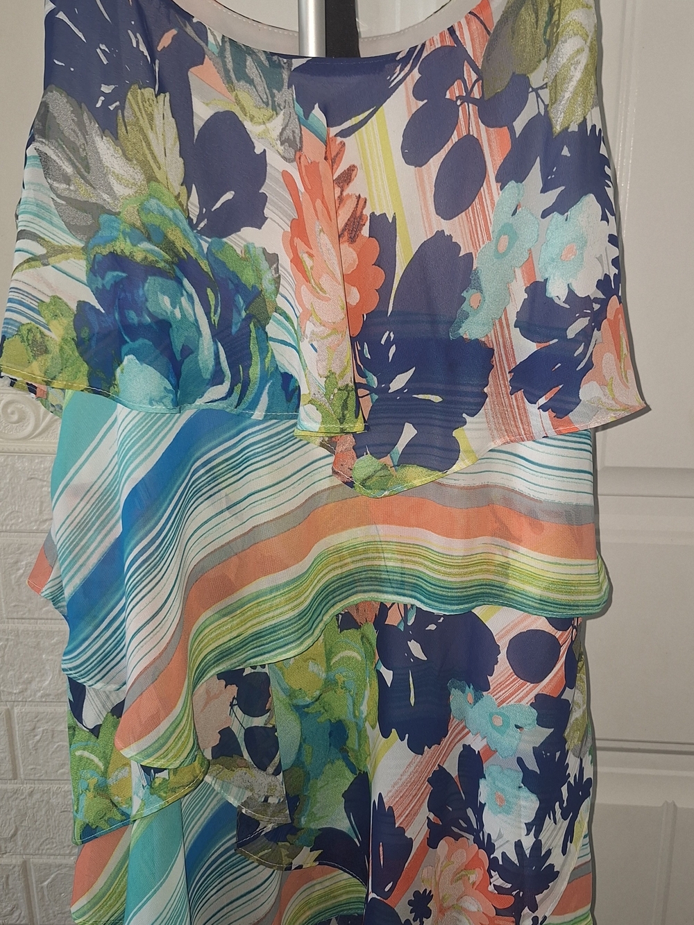 Robbie Bee Multicolor Floral & Stripe Layered Sleeveless Dress